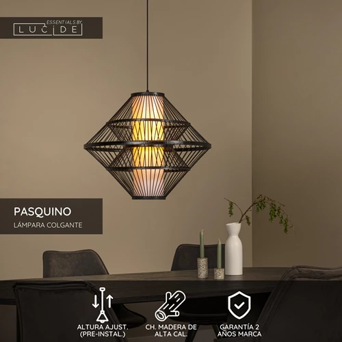 Lucide PASQUINO - Lámpara colgante - Ø 60 cm - 1xE27 - Negro | Essential - USP